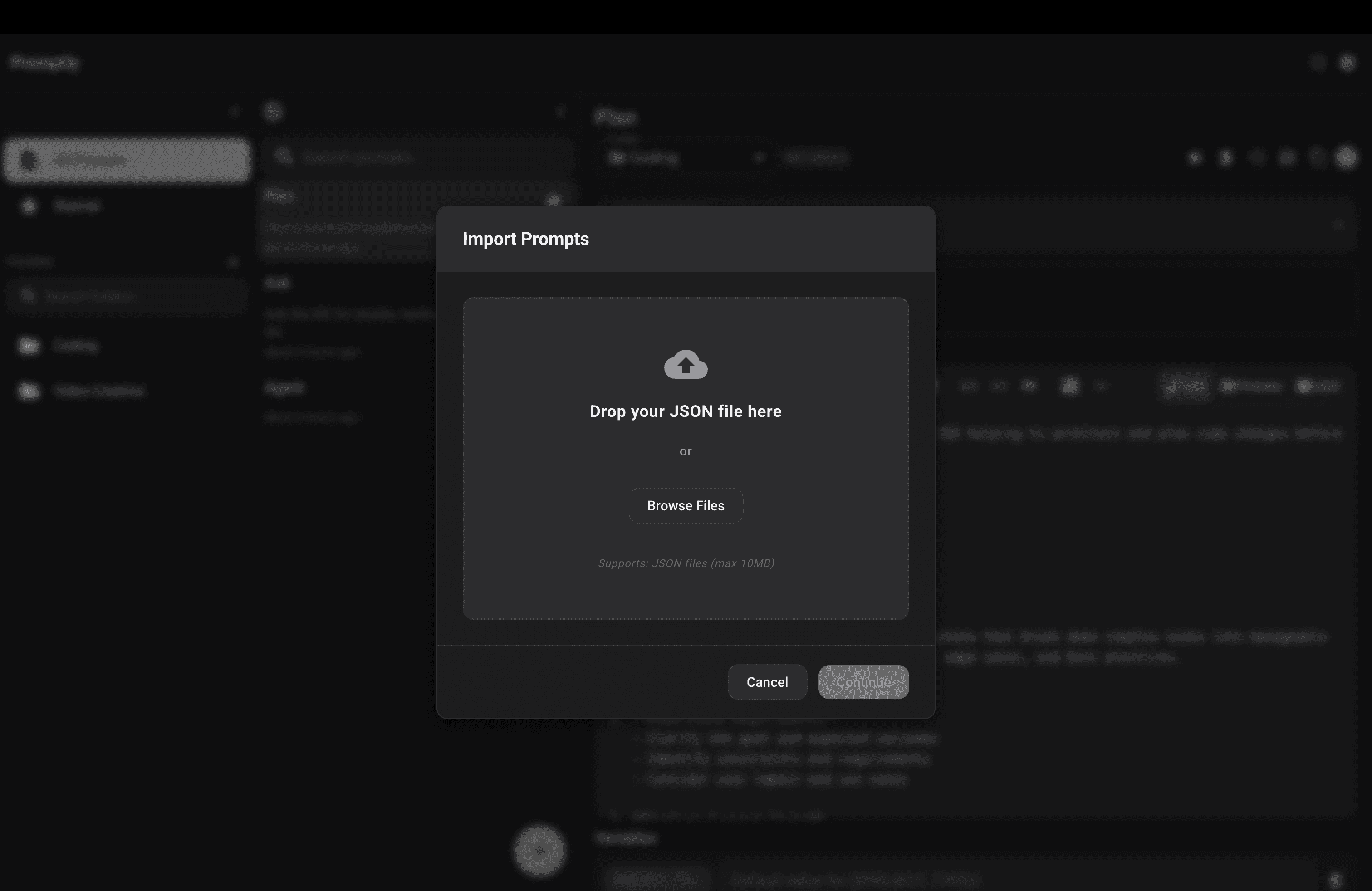 LLMRepo import and export dialog